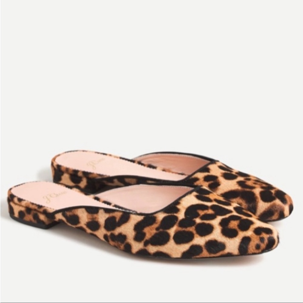🍁JCREW NEW! CarolynCalf Hair Leopard Mule Slide Sz 9.5  🎉Holiday Party Ready